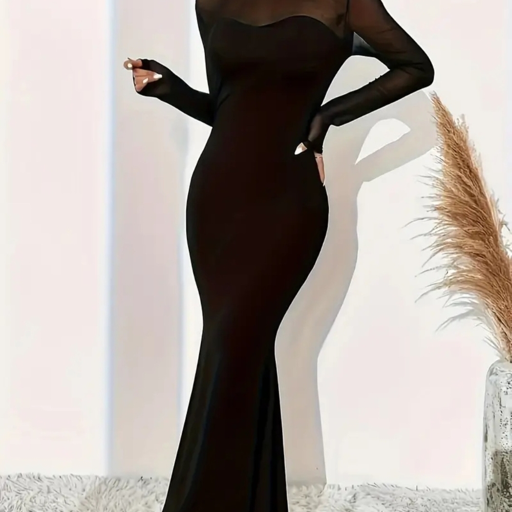 Elegant Black Sheer Sleeve Dress